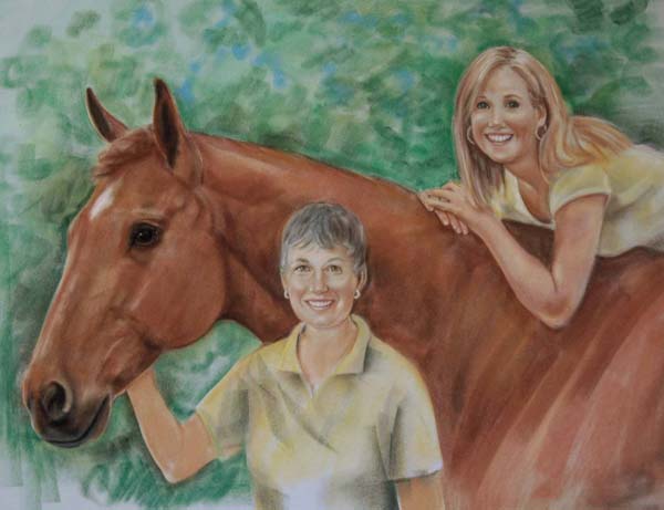 Pastel Portrait women and horse