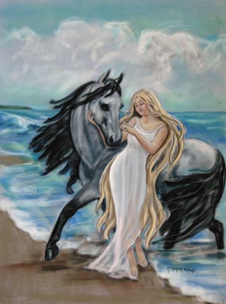 girl ocean horse